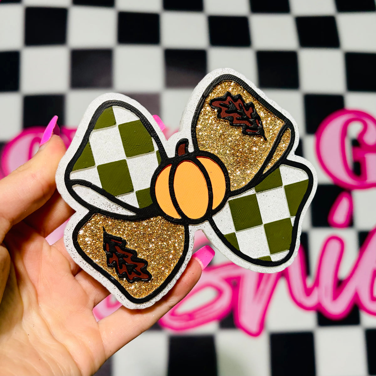 Checkered Pumpkin Bow