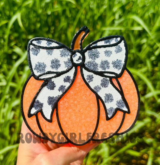 PUMPKIN WITH A COW PRINT BOW