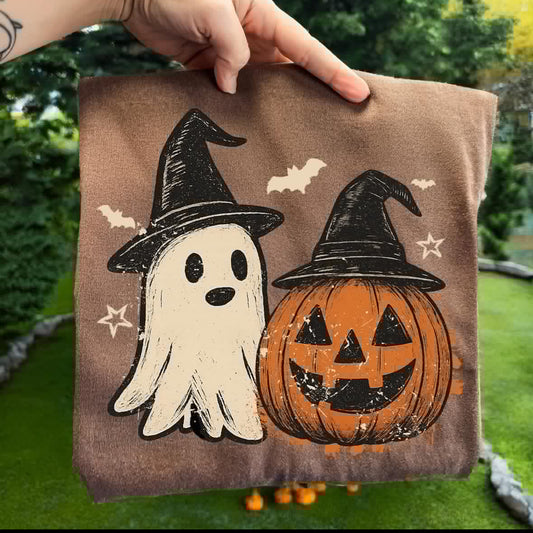 Ghost & Pumpkin w/ Witch hat Tee/Sweatshirt