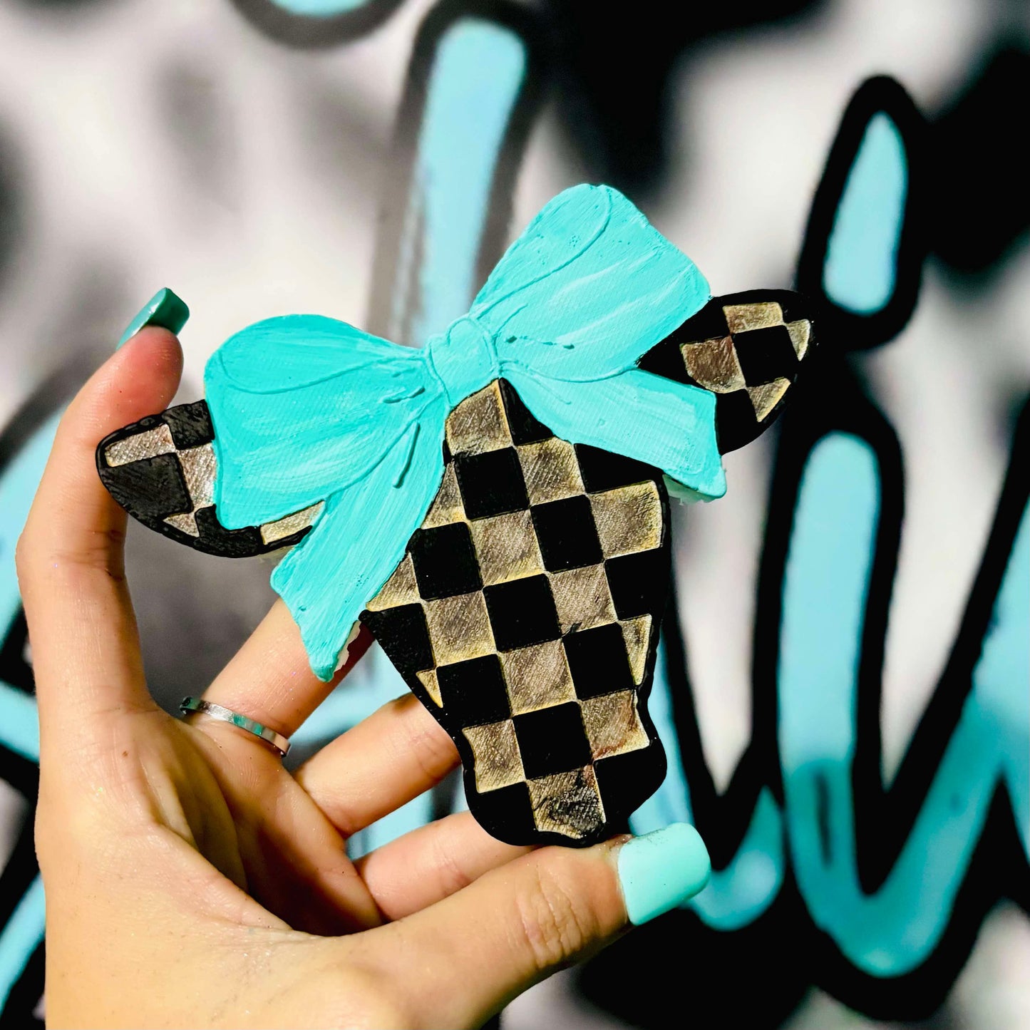 Checkered Cow w/ Bow